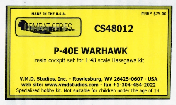 Curtiss P40E Warhawk resin Cockpit set (Hasegawa) CS48012