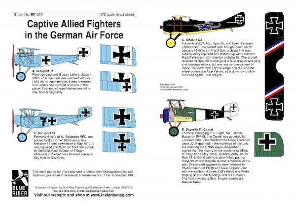 Nieuport 11/17C, Spad, Camel Allied Fighters  BR227