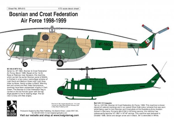 Bosnian and Croat Federation AF 1998-1999 (Mi8, UH1D/N)  BR815