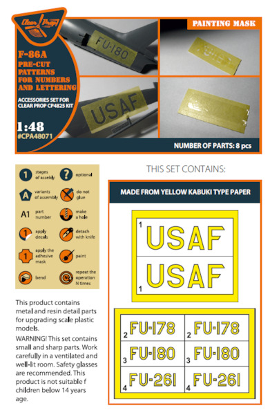 F-86A Sabre  Late pre-cut patterns for numbers and lettering painting mask(Clear Prop kit 4825)  CPA48071