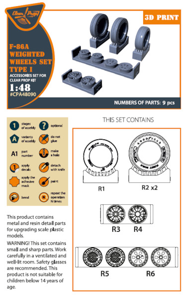 F86A Sabre wheel set type 1 (Clear Prop)  CPA48090