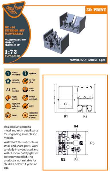 Messerschmitt Me410B-1/U2/U4/R4 Interior set (Airfix, Finemolds) CPA72120