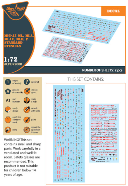 MiG-23ML, MLA, MLD, P, MLAE standard stencils for CP kits and others  CPD72008