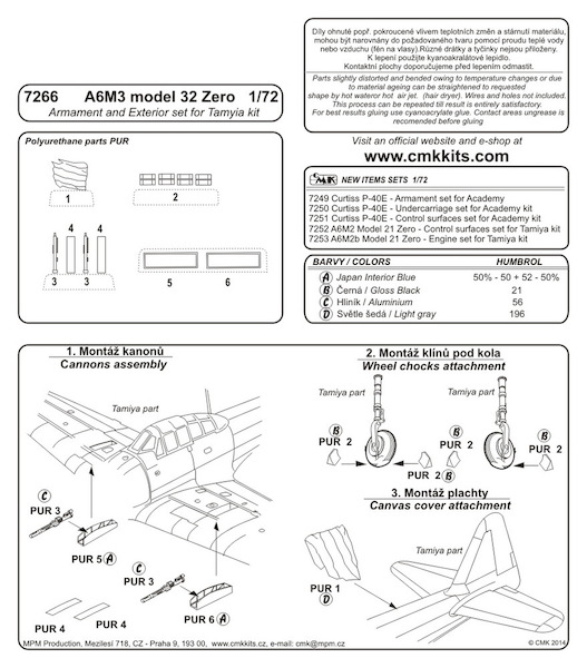 Mitsubishi A6M-3 Zero Armament and exterior set set (Tamiya)  CMK 7266