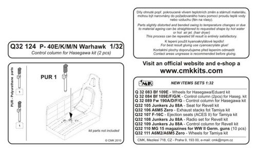 Curtiss P40E/K/M/N Control Column (Hasegawa) 2x CMK-Q32124