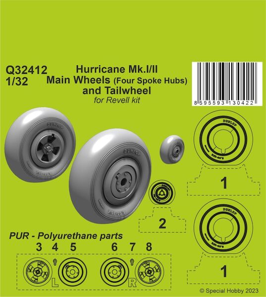 Hurricane Mk.I/II Main Wheels (Four Spoke Hubs) and Tailwheel (Revell) CMK-Q32412