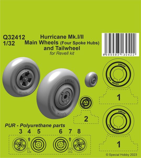 Hurricane Mk.I/II Main Wheels (Four Spoke Hubs) and Tailwheel (Revell)  CMK-Q32412