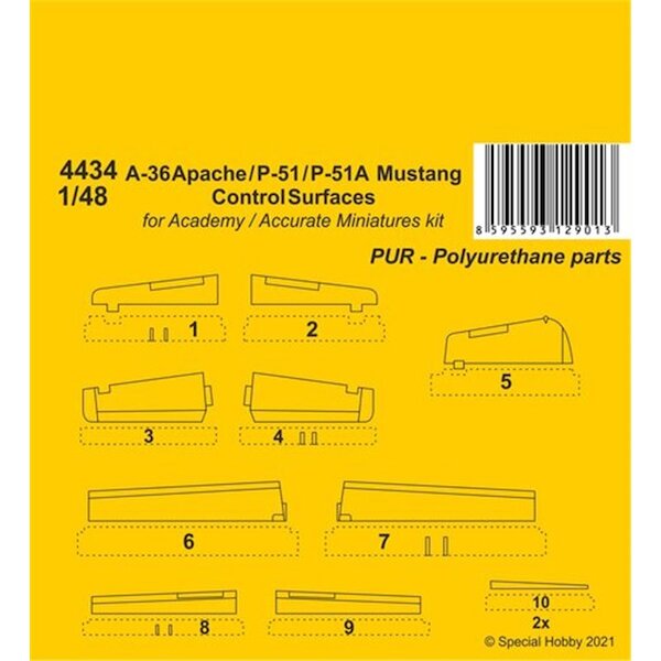 A34 Apache /P51/P51A Mustang Control surfaces (Accurate, Italeri) CMKA4434