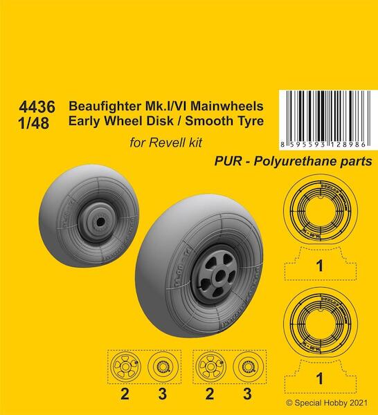 Beaufighter Mk VI, MkX, Mk21 Mainwheels / Early Disk and Smooth Pattern wheels (Airfix) CMKA4436