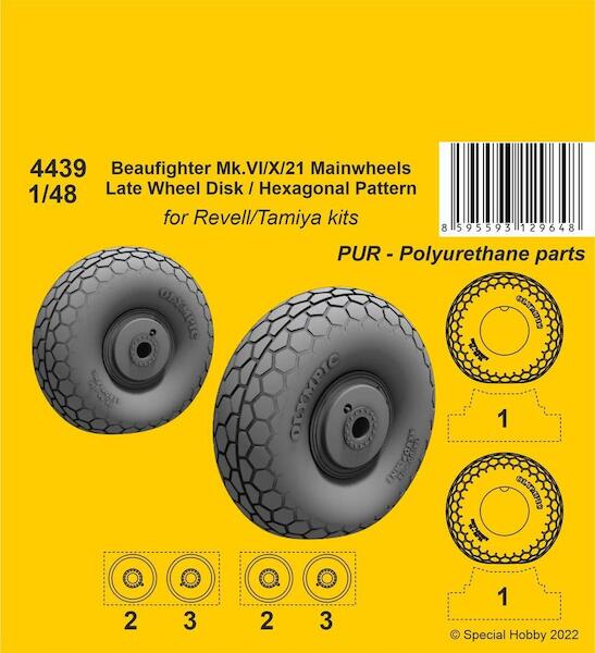 Beaufighter Mk VI, MkX, Mk21 Mainwheels /Late Disk and Smooth Pattern wheels (Airfix) CMKA4439