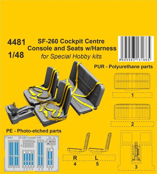 Siai Marchetti SF260 Cockpit Centre console and Seats with Harness (Special Hobby) CMKA4481