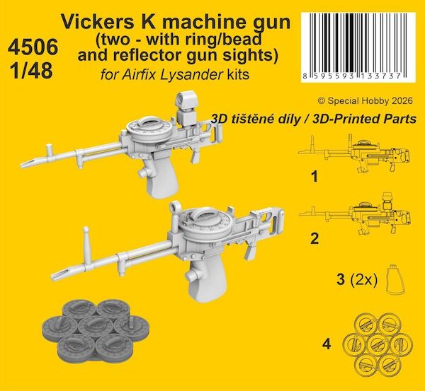 Two Vickers K machine guns for Lysander, one with bead and one with Reflector sight (Airfix)  CMKA4506