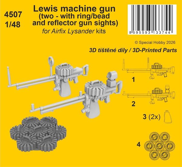 Two Lewis machine guns for Lysander, one with bead and one with Reflector sight (Airfix) CMKA4507