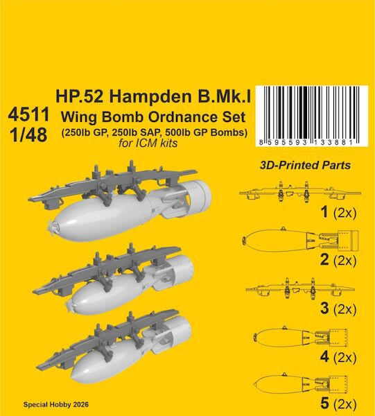 HP.52 Hampden B.Mk.I - Wing Bomb Ordnance Set (ICM) CMKA4511