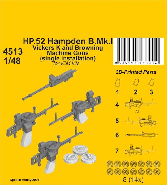 HP.52 Hampden B.Mk.I -Vickers K and Browning Machine Guns (single installation) (ICM) CMKA4513
