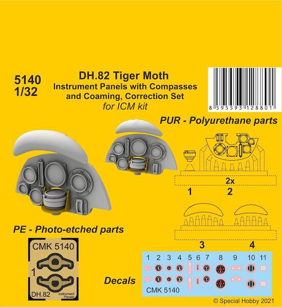 DH82 Tiger Moth Instrument Panels with Compasses and coaming correction set (ICM)  CMKA5140