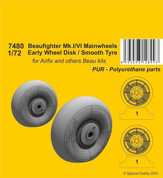 Beaufighter Mk VI, MkX, Mk21 Mainwheels / Early Disk and Smooth Pattern wheels (Airfix)  CMKA7480