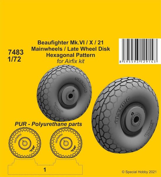 Beaufighter Mk VI, MkX, Mk21 Mainwheels / late Disk and hexagonal Pattern wheels (Airfix)  CMKA7483