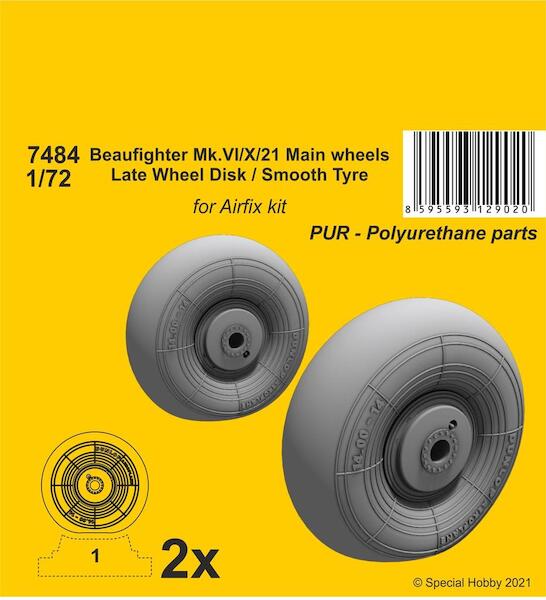 Beaufighter Mk VI, MkX, Mk21 Mainwheels / late Disk and Smooth Pattern wheels (Airfix) CMKA7484