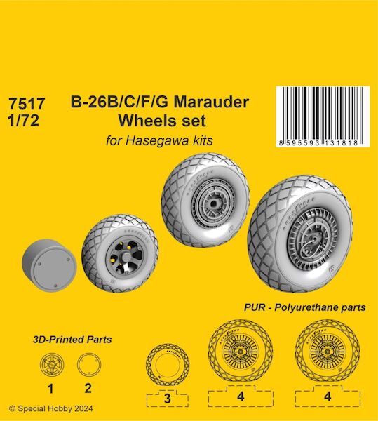 B-26B/C/F/G Marauder Wheels set (Hasegawa and Eduard)  CMKA7517
