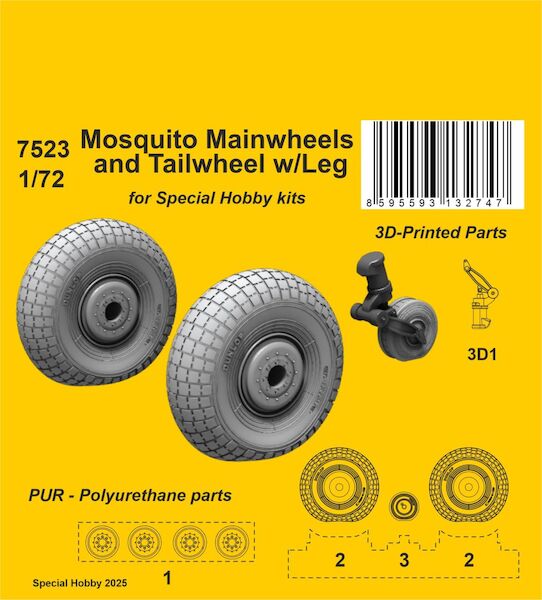 Mosquito Mainwheels and Tailwheel w/Leg (Special Hobby) CMKA7523