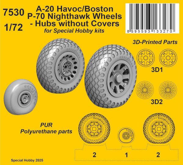 A-20 Havoc/Boston/ P-70 Nighthawk wheels without covers(Special Hobby) CMKA7530