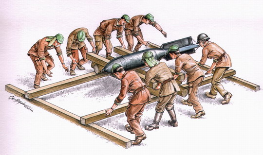 Japanese Army Maintenace Crew with 250kg bomb WW2 (8 fig) F-72097