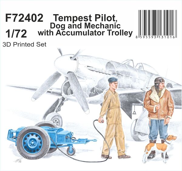 Tempest Pilot, Dog and Mechanic with Accumulator Trolley  F72402