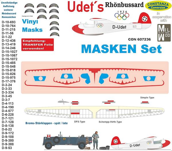 Udet's Rhönbussard Masking set CON807236