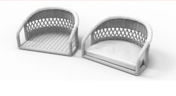 Wicker seat with Cushion and Leather Pad A32-010