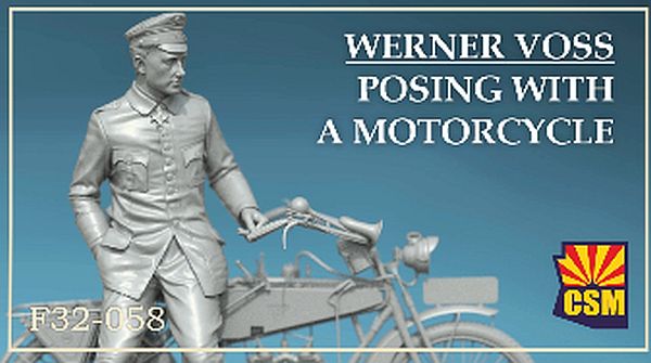 Werner Voss posing with a Motorcycle (Wanderer) F32-058