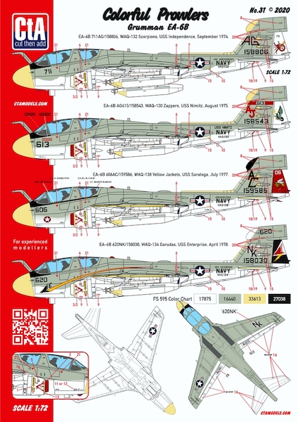 "Colorful Prowlers" - Grumman EA-6B, 4 Markings. CTA-031
