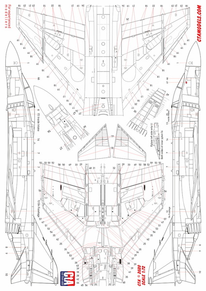 F4B/J/N Phantom technical data stencils. USN and USMC aircraft, High Viz scheme.  CTA-033