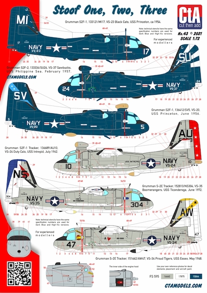 "Stoof One, Two, Three" - Grumman S-2 Tracker, Dark Blue and Hi-Viz, 6 Markings. CTA-043