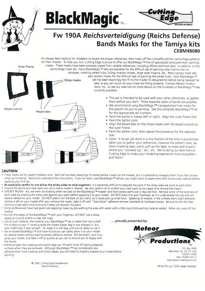 Focke Wulf FW190 Reich Defence Band Masks (Tamiya)  CEBM48080