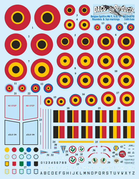 Spitfire MkIX, MkXIV & MkXVI Roundels & Sqn Insignia Belgian Air Force D4870