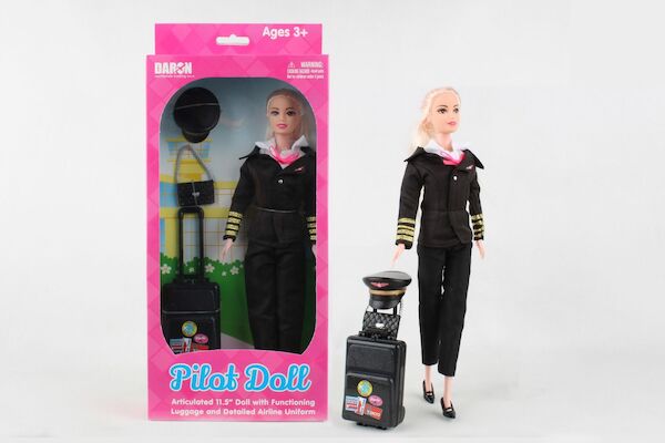 Pilot Doll with functioning luggage and detailed airline uniform (General) DA330