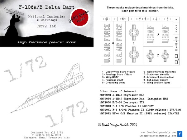 F106 Delta Dart National Insignia and Markings mask (Hasegawa/MENG/Trumpeter)  NM72145