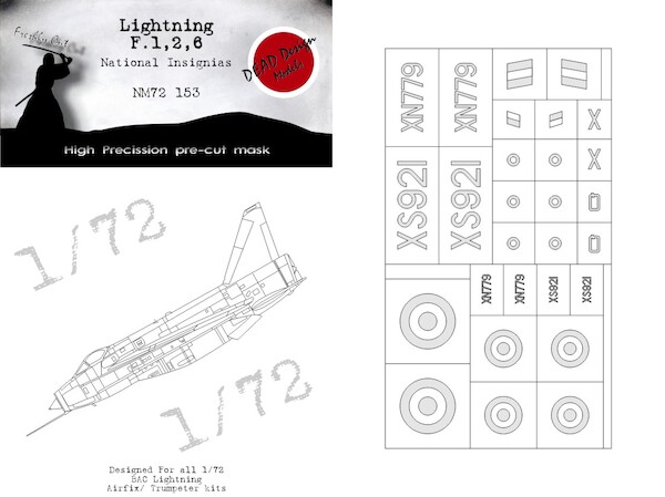 EE Lightning F1/2/3/6 National Insignia and Markings mask (Airfix, Trumpeter)  NM72153