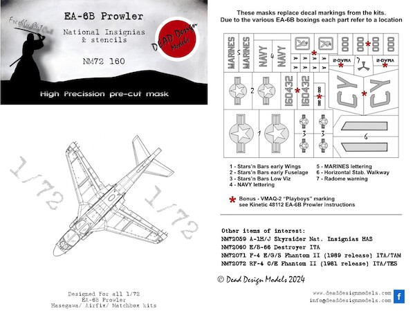 EA6B Prowler National Insignia and Markings mask (Hasegawa, Matchbox, Airfix)  NM72160