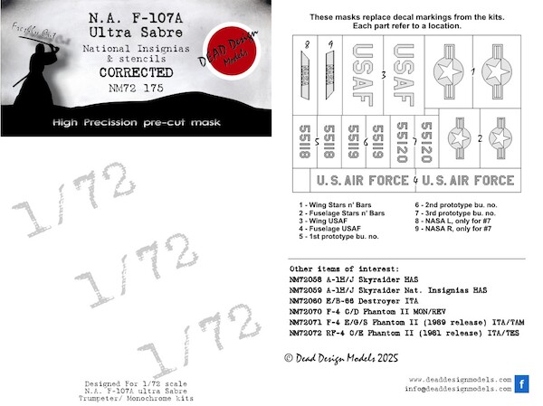 N.A. F107A Ultra Sabre National Insignias and Stencils mask (Trumpeter) NM72175