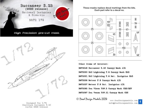 Blackburn Buccaneer S2B National Insignias and Stencils mask (Airfix 2020 release) NM72179
