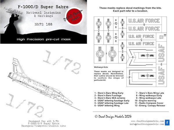 N.A. F100C/D Super Sabre National Insignias and Stencils mask (All Brands)  NM72188