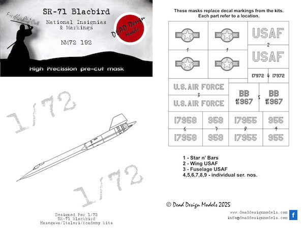 Lockheed SR71A Blackbird National Insignias and Stencils mask (All Brands)  NM72192