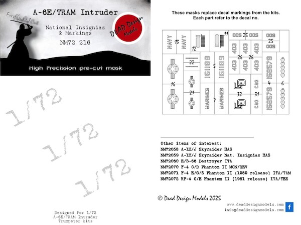 Grumman A6E /Tram Intruder  National Insignias and Stencils mask (Trumpeter)  NM72216