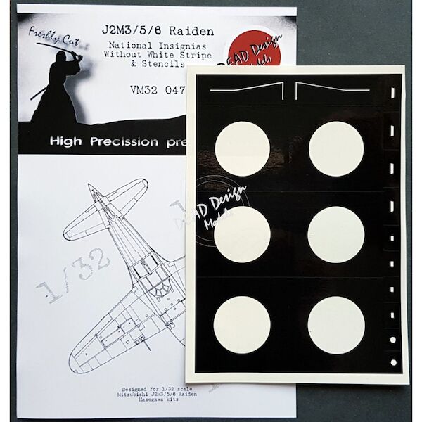 Mitsubishi J2M-3/5/6 Raiden  National Insignia with white stripe and stencils Mask (Hasegawa)  VM32048