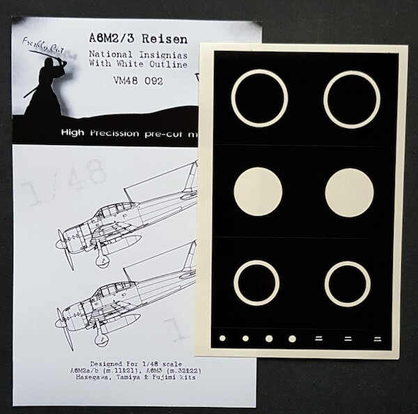 Mitsubishi A6M2/3 Reisen "Zero" National Insignia with White Outline mask (Hasegawa, Tamiya, Fujimi)  VM48092