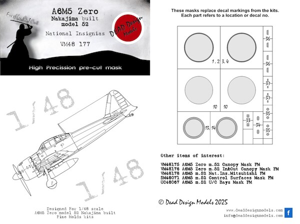 Mitsubishi A6M5b Model 52 Reisen 'Zero' (Nakajima built) National Insignia  masks (Fine Molds)  VM48177