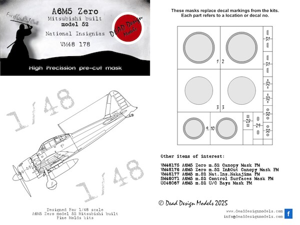 Mitsubishi A6M5b Model 52 Reisen 'Zero' (Mitsubishi built) National Insignia  masks (Fine Molds)  VM48178