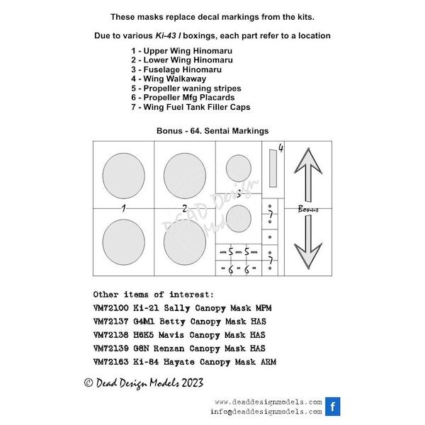 Nakajima Ki43-II/III  Hayabusa 'Oscar' National insignia without White outline masks (Fine molds/Fujimi)  VM72179